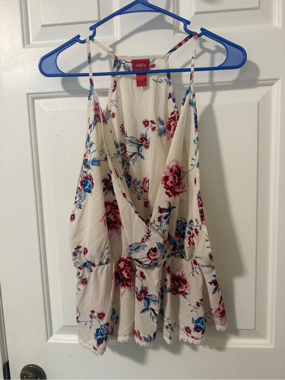 Cream Floral Halter Dress with Pink & Blue Flowers